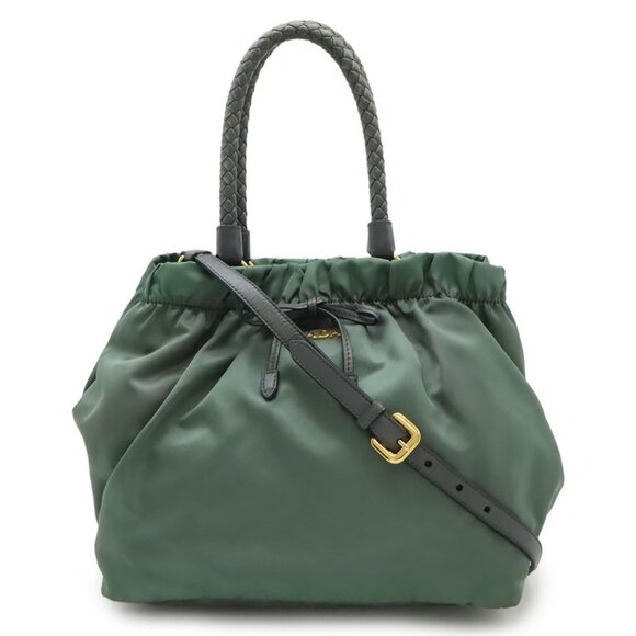 Prada Handbags - Prada Gathered Ribbon Handbag Braided 2-Way Shoulder Bag Nylon Ardesia